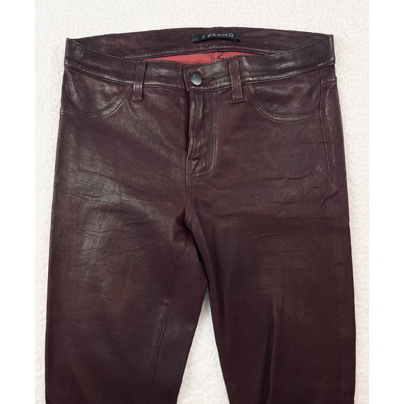 J BRAND • Burgundy Stretch Lamb Leather Skinny Ankle Zip Pants - Picture 9 of 16